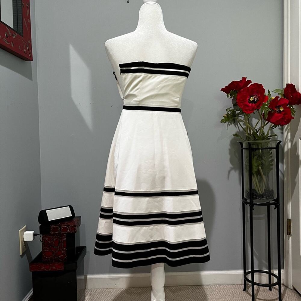 NEW Ann Taylor Silk Classic Structured Strapless Two-Tone Fit Flare Midi Dress - Picture 8 of 16